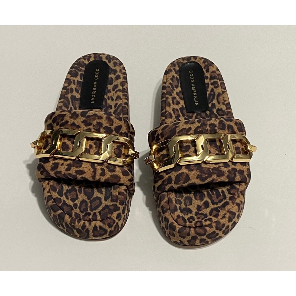 Good American Leopard Print Chain Platform Slide Sandal 7.5 - Picture 4 of 9